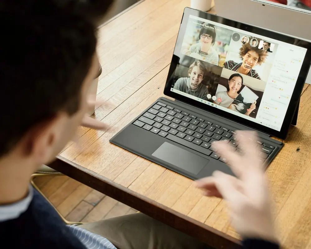 Remote Call Professional joining a video call from a laptop