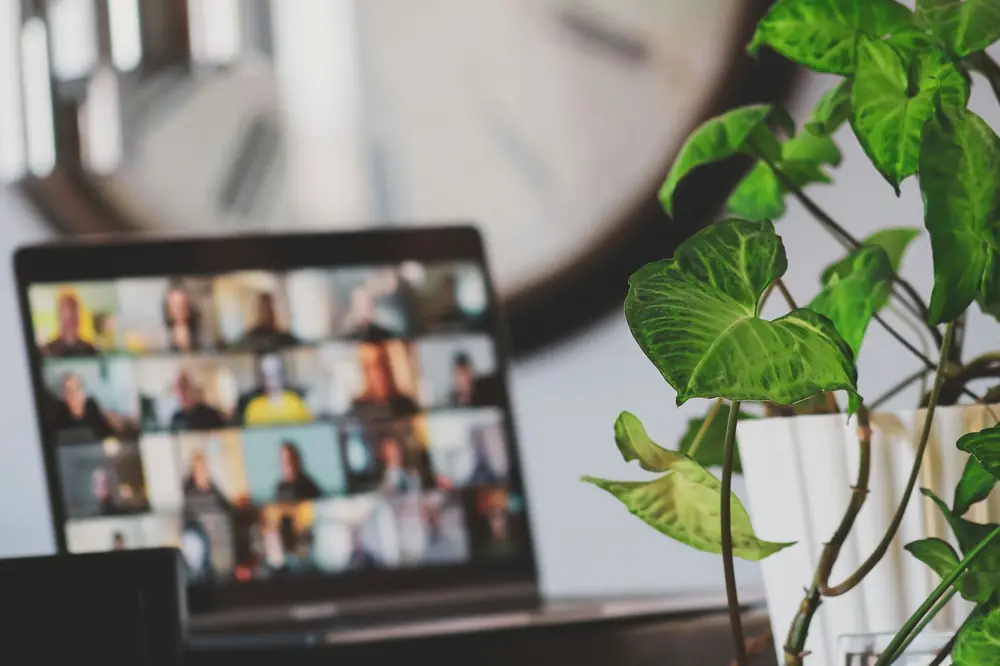 Laptop showing a team video call